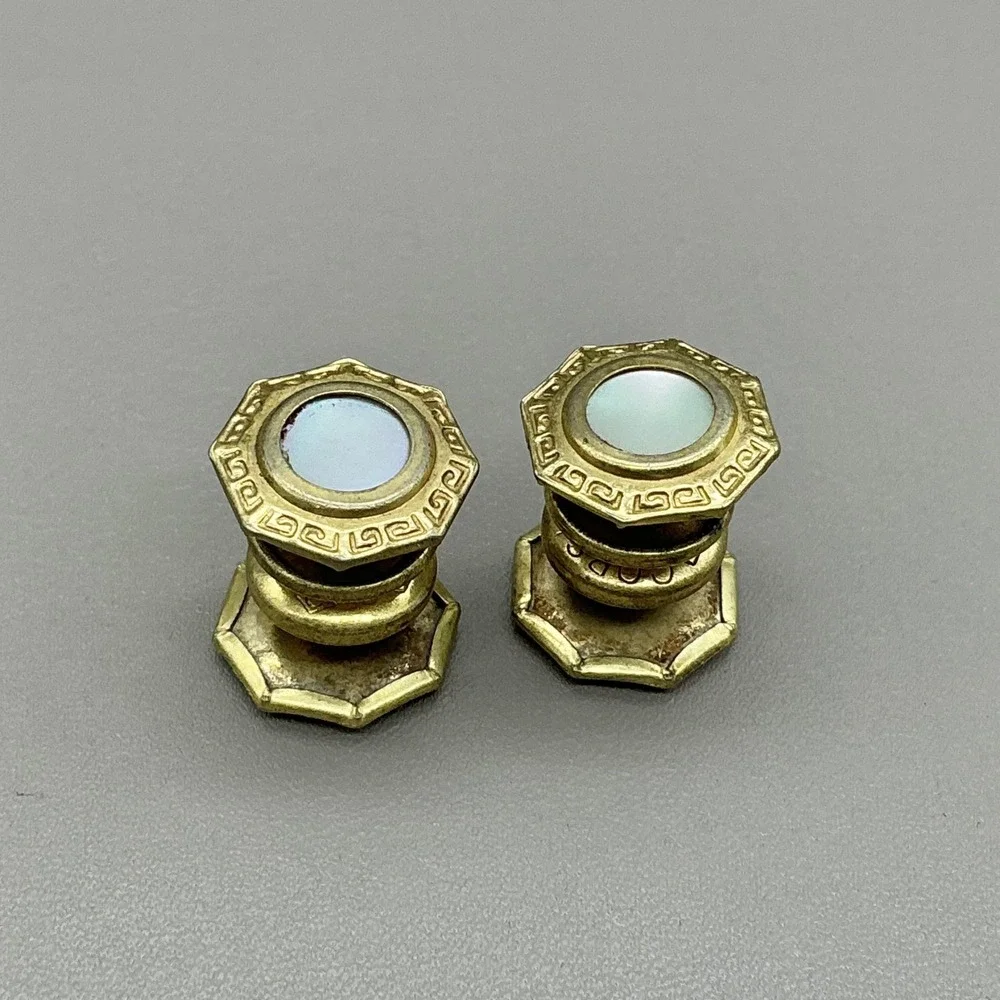 Vintage Cobslink Mother of Pearl Cufflinks Gold Tone Octagon Art Deco Style Pair